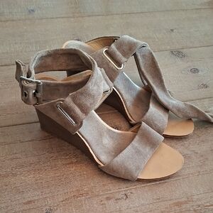 rag & bone Women's Taupe Suede Soft Wrap-around Wedge Sandals (EU 37.5/US 7.5)